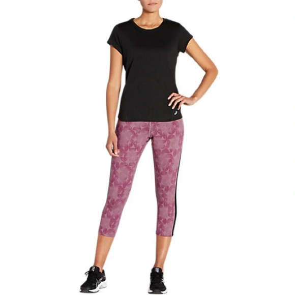 Asics Kate Mesh Capri Leggings Purple Oxide/Dried Berry Linear Eclipse Size M - Picture 6 of 14